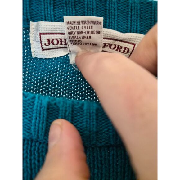 Vtg 90s John Ashford Cable Knit Striped Sweater Unisex L Colorblock Fisherman - Picture 12 of 15